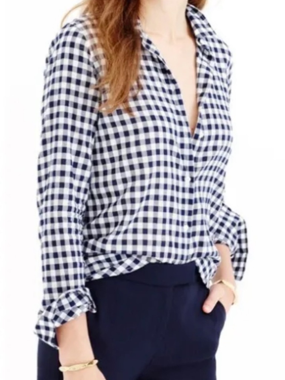 J. Crew Classic-fit Boy Shirt In Crinkle Gingham Classic Navy Size 10